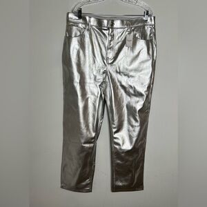 Abercrombie & Fitch Pants Silver Faux Leather 90s Straight High Rise Women 33/16